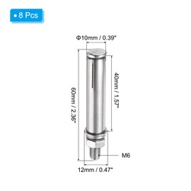 PATIKIL M6 x 60mm Expansion Bolts, 8Pcs 304 Stainless Steel Expansion Screw Bolts Sleeve Anchoring Fastener for Wall Concrete Brick Wall Drywall Air Conditioner, Silver