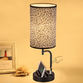 Dreamholder Touch Control USB Table Lamp, Upgraded 3-Way Dimmable Nightstand Desk Lamp with USB C & A Charging Ports and AC Outlet, Bedside Lamp for Bedroom Dimmable 9W LED Bulb Included