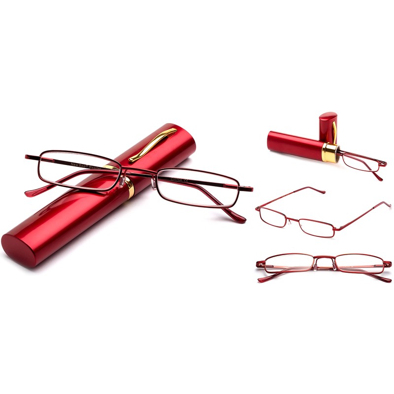 "Pocket" Readers Ultra Compact Spring Temple Reading Glasses w/Portable Pocket