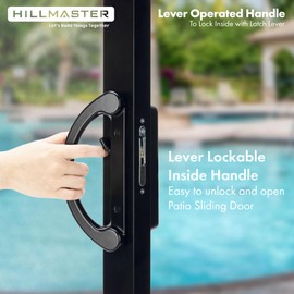Sliding Glass Door Handle with Mortise Lock and Key Cylinder,Patio Door Lock with Key Replacement Patio Door Handle Set Sliding Door Lock Fits 3-15/16" Screw Hole Spacing,Reversible Design,Black