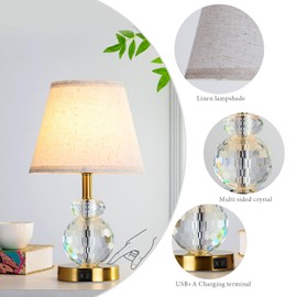YLWYGY Bedside Touch Control Table Lamp with Dual USB Charging Ports,Bedroom Lamps for Nightstand Kitchen Living Bookcase Mini Cute Cristal Dimmable Small Nightlight-Copper Gold