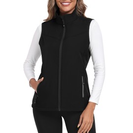 MoFiz Women's Lightweight Vest Softshell Sleeveless Jacket Windproof Stand Collar with Zipper Pockets Running Hiking Golf Black L