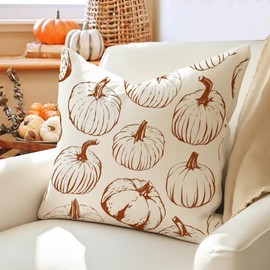 RABUSOFA Fall Pillow Covers 20x20 inch Set of 2 Fall Decorations Orange Lines Pumpkin Decor White Autumn Cushion Covers Outdoor Thanksgiving Decoration for Home Couch