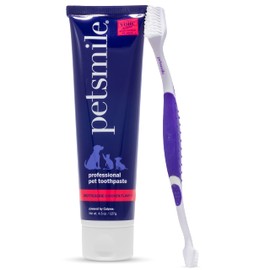 Petsmile Professional Pet Tooth Brushing Kit - Cat & Dog Toothbrush & Toothpaste - Control Plaque, Tartar & Bad Breath - VOHC Accepted Toothpaste - Teeth Cleaning Supplies (Rotisserie Chicken, 4.2 Oz)
