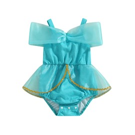 Tempura Baby Girls Princess Casual Tutu Romper Blue Short Sleeve Off Shoulder Tulle Romper (Blue, 0-6 Months)