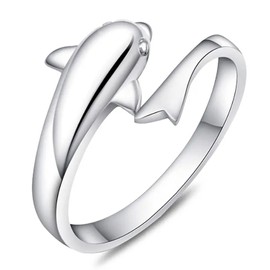 Miniblings Dolphin Ring Finger Ring Fin Fish Definring Silver – Original Fashion Jewellery I Finger Ring with Motif I Adjustable One Size, Metal
