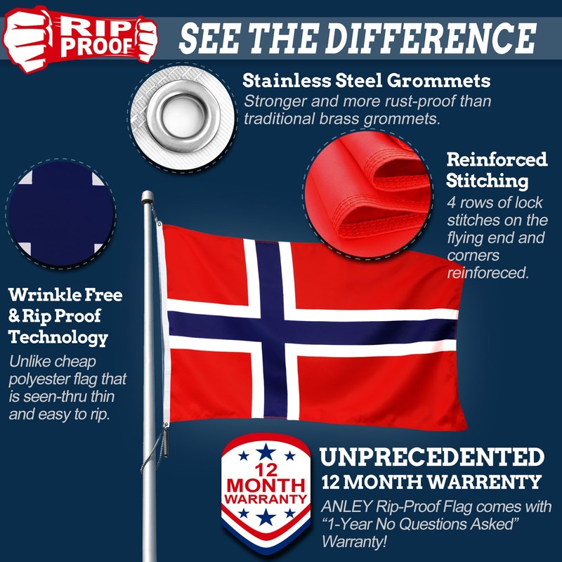 Anley Rip-Proof Double Sided 3-Ply Norway Flag 3x5 Foot -