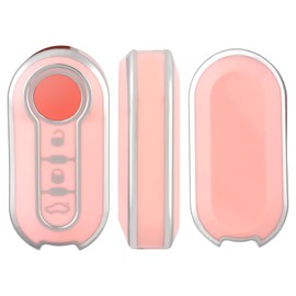 OFFCURVE Car Key Cover Car Key Case Key Fob Cover Car Key Protector Compatible with FIAT 500 Lancia Punto Panda Ypsilon Delta Grande Bravo Musa Flip Falten(Pink Silver)