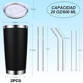 LISAPRO 2PCS Vaso Trmico Doble Pared de Acero Inoxidable 304, Taza Termica Frio y Caliente de 600ml20oz, Termo Infusor de Vaco Doble con Tapa y...    