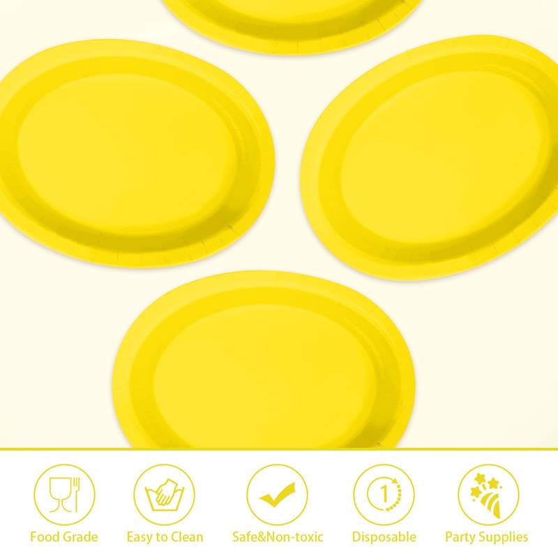 50Pcs Yellow Solid Color Large Oval Paper Plates 12 x
