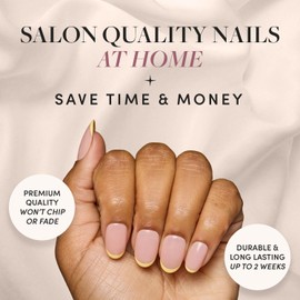 Glamnetic Press On Nails - French Butter | Short Round Yellow French Tips with a Glossy Finish, Fake Nails, Reusable | 15 Sizes - 30 Nail Kit with Glue