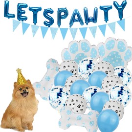 SKIRUP Party Supplies Dog Decorations Boy Dogs with Party Hat Lets Pawty Balloons Banner for Lets Pawty Birthday Decoration
