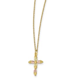 Sonia Jewels Solid 10k Tri-Color Black Hills Gold Cross Necklace Chain 18" (14.5mm)