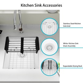 MONSINTA Bar Sink, Bar Sink Undermount, 17" x 19" White Bar Sink, Small Kitche Sink With Accessories, Granite Sink, White Kitchen Sink
