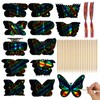 48 Pcs Butterfly Scratch Art for Kids, Rainbow Scratch Paper, Magic Scratch Cards for Kids, Scratch Painting with Ribbon and Bamboo Pen for DIY Party Decoration (12 Patterns)
