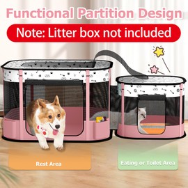 BUFOR Portable Cat Playpen with litter box area, Foldable Pet Dog Playpen, for Kitten Puppy Play Pen Indoor/Outdoor, Cats Enclosure Cages Tent with Carrying Case, 600D Oxford 8-Rods, 32"x24"x22", Pink