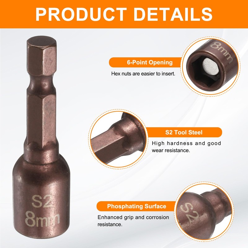 HARFINGTON Magnetic Nut Driver 8mm Hex Drive Socket S2 Tool
