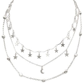 Wowanoo Choker Necklace Set Multilayer Layers Stars Chain Clavicle Necklace Jewelry for Women Threes