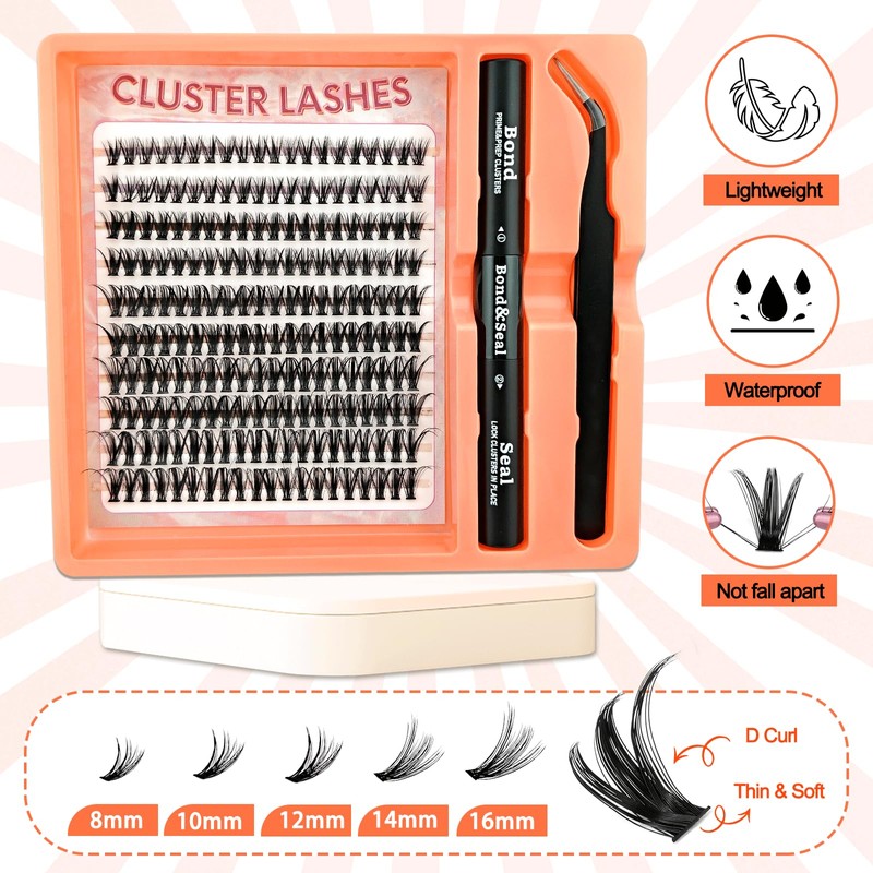 200 Pieces DIY Eyelash Extensions Set, 0.07D, 8-16 Mix, 40D