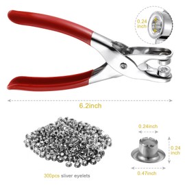 Grommet Eyelet Pliers Set, 1/4 inch Grommet Tool Kit Eyelet Grommet and Pliers, Metal Eyelet Tool with 300 Metal Eyelets, Eyelet Tool Kit for Belts/Leather/Shoes/Workbooks/Apparel (Silver)