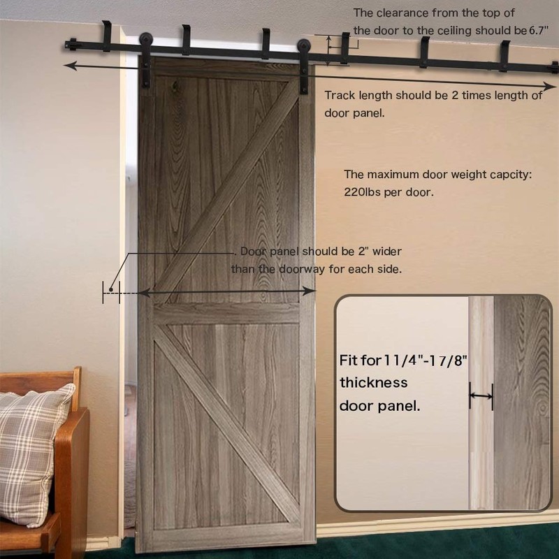 CCJH 6FT Ceiling Mount Bracket Sliding Barn Door Hardware Kit