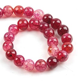 Gemstone Beads Crackle Veins Stone 10/8/6 mm Red Ball Gemstones Jewellery Beads Gemstone Bead Necklace Beads for Threading (10 mm Pack of 12)