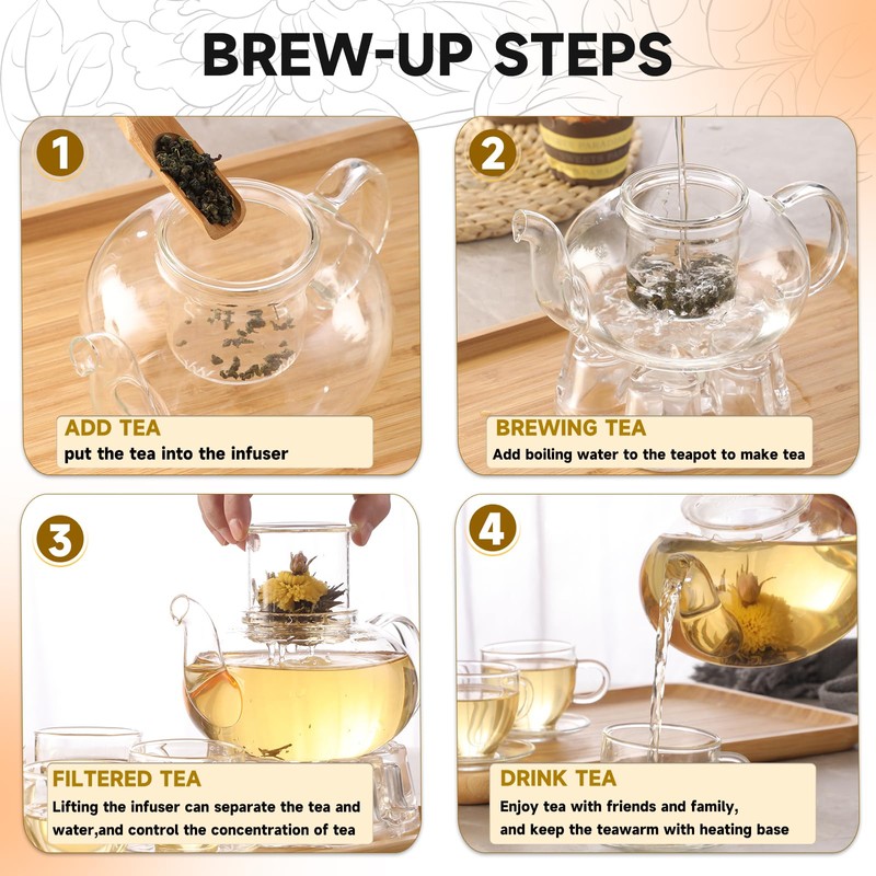 GURUDAR Glass Teapot Set, 34OZ/1000ML Glass Tea Kettle with Loose
