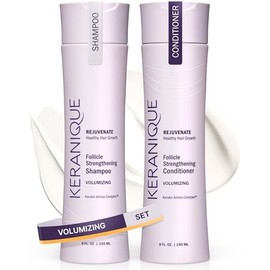 Keranique Volumizing Shampoo & Conditioner Set for Hair Repair, Growth & Thinning Hair Support – Keratin, Biotin, Menthol & Niacinamide, Lightweight Strengthening Formula - Keratin Amino Complex™