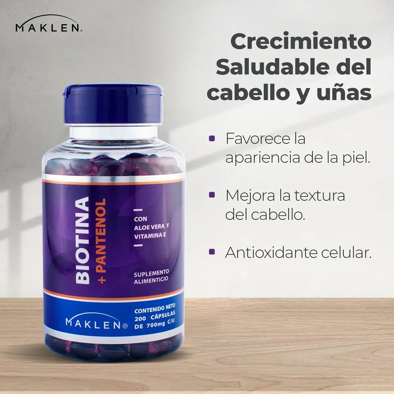 Biotina Pantenol, Vitamina E 200 Softgels Maklen Sabor Sin sabor