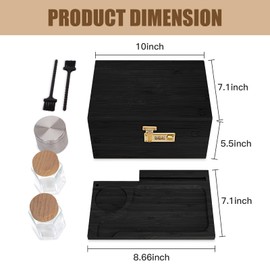 Youpehom Large bamboo box, locked storage decorative box with combination lock, wooden lock box with lid, wooden locked storage box with removable tray and jars (Black)