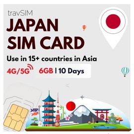travSIM Japan SIM Card | 6GB Mobile Data | Free Roaming in Free Roaming in South Korea & 15+ Countries in Asia | The Plan on The SIM Card for Japan is Valid for 10 Days.
