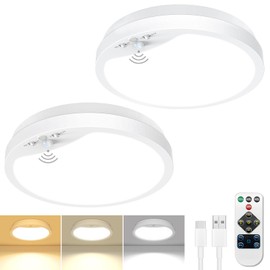 slochi 2 Pack Battery Operated Ceiling Light, Rechargeable Motion Sensor Closet Light with Remote, Dimmable & 3000K/4000K/5000K, 9 Inch 400LM Wireless Shower Lights for Hallway Pantry Stairs