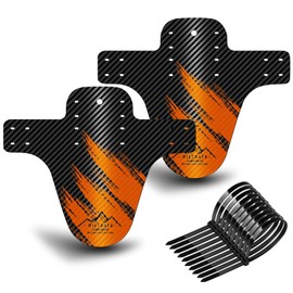 NICEDACK Bike Fender, Adjustable MTB Mud Guard, Front and Rear Compatible Mudguards, Easy to Install, Fits 26", 27.5", 29" Fat Tire Bikes and All Disc Brake Bicycles (Carbon Fiber Grain Orange)