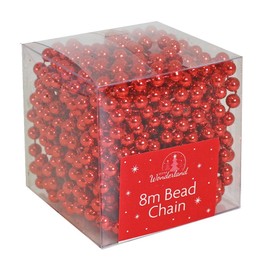 Christmas Luxury 8 Metre Bead Chain Garland Decoration Xmas Tree Hanging Ornaments (Red)