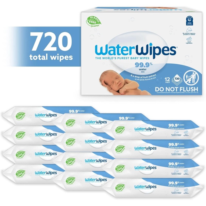 WaterWipes Plastic-Free Original Baby Wipes, 99.9% Water Based Wipes, Unscented