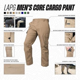LAPG Men's Core Cargo Tactical Pants, Stretch Waistband, Lightweight & Durable Ripstop CCW Cargo Pants for Men, Midnight, Size 40 x 32