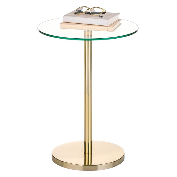 mDesign Glass Top Side/End Drink Table - Tall Modern Round Accent Metal Nightstand Furniture for Living Room, Dorm, Home Office, and Bedroom - 16" Round - Clear/Soft Brass