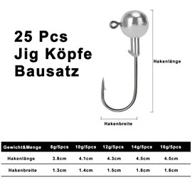 Realure Jig Heads Set Sharp Jig Heads Fishing Hooks with Round Lead Balls, Jig Heads for Rubber Fish, Soft Bait, Red Worms for Fishing Accessories, Predatory Fish 8 g, 10 g, 12 g, 14 g, 16 g