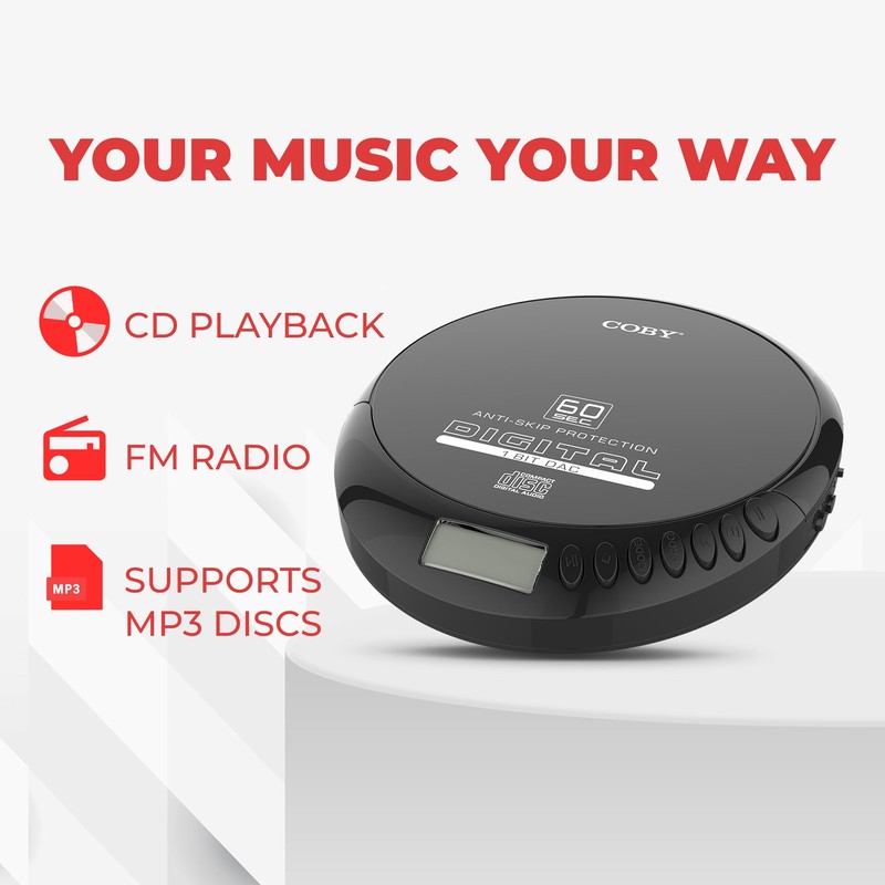 Coby CD Player Portable with Bluetooth & Wireless Earbuds, Wired
