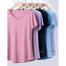 5 Pack: Women's Dry Fit Short Sleeve T Shirts, Athletic Workout Tee Tops for Gym Yoga Running (Set 14, X-Large)