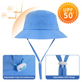 Kid Sun Hat Wide Brim Foldable Bucket Hat UPF50+ Sun Protection Adjustable Summer Beach Sun Hat for Girls Boys Blue