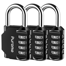 Puroma 3 Pack Combination Lock for Locker 4 Digit Outdoor Waterproof Padlock for School, Gym, Sports, Fence, Toolbox, Gate, Case, Outdoor, Hasp Storage, Cabinets (Black)