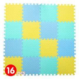 Coolcandy 16 Tiles Baby Play Mat, 0.4 Inch EVA Interlocking Floor Mats, Solid Colored Foam Puzzle Floor Mat Foam Mats for 47 * 47 inch playpen(Yellow/Green/Gray Blue)