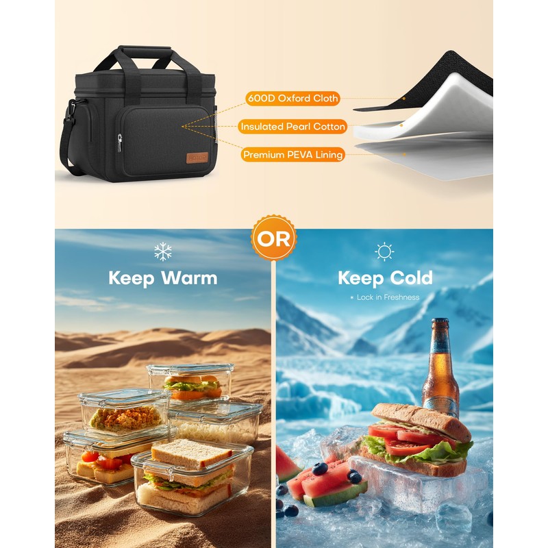 HOTOR Lunch Box for Men and Women - Leak-Proof Insulated