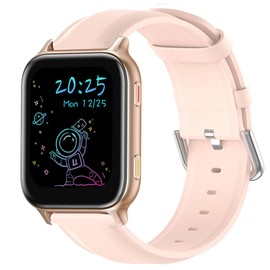 Compatible with Uwatch 5S Smartwatch Bands, Lamshaw Soft Classic Genuine Leather Replacement Strap Watchband Compatible for UMIDIGI Uwatch 5,Uwatch 5S,URUN,URUN S,Uwatch 2,Uwatch 2S,Uwatch 3S Smart Watch (Pink)