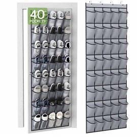 JUNXINSHUN 40 Large Mesh Pocket Over the Door Shoe Organizer,Hanging Shoe Rack for Door,Shoes Organizer Hanger with Large Capacity (white)