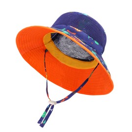 Kids Toddler Baby Sun Hat for Boy Girl Summer Wide Brim Hats Bucket Cap with UV Protectionfor Outdoor Beach Travel, Blue/Dinosaur, 2-4T