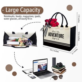 MQPPKJ Engagement Gift, Canvas Tote Bag, Bridal Shower Gifts for Bride Tote Bags, Wedding Bride Gifts Shoulder Bags, Bride Gifts (Adventure Begins, Black&White)