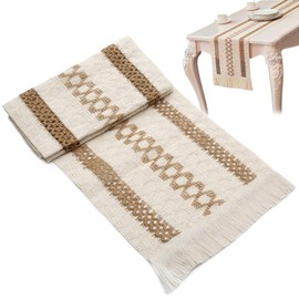 Table Runner, Natural Hessian Dining Table Runner Rustic Cotton Linen Table Runner with Tassels Home Holiday Party Decor Table Centrepiece Fireplace Mantle Runner 30cm/12inch Width (S2, 180cm/72in)