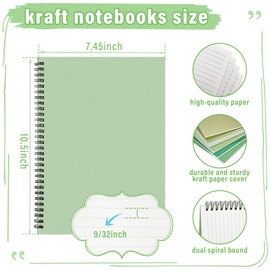 Fuutreo 6 Pack Spiral Notebooks 10.5 x 7.45 Inch College Ruled Journal with Kraft Cover, B5 70 Sheets (140 Pages) for Stundent Study and Office Use(Green Series)